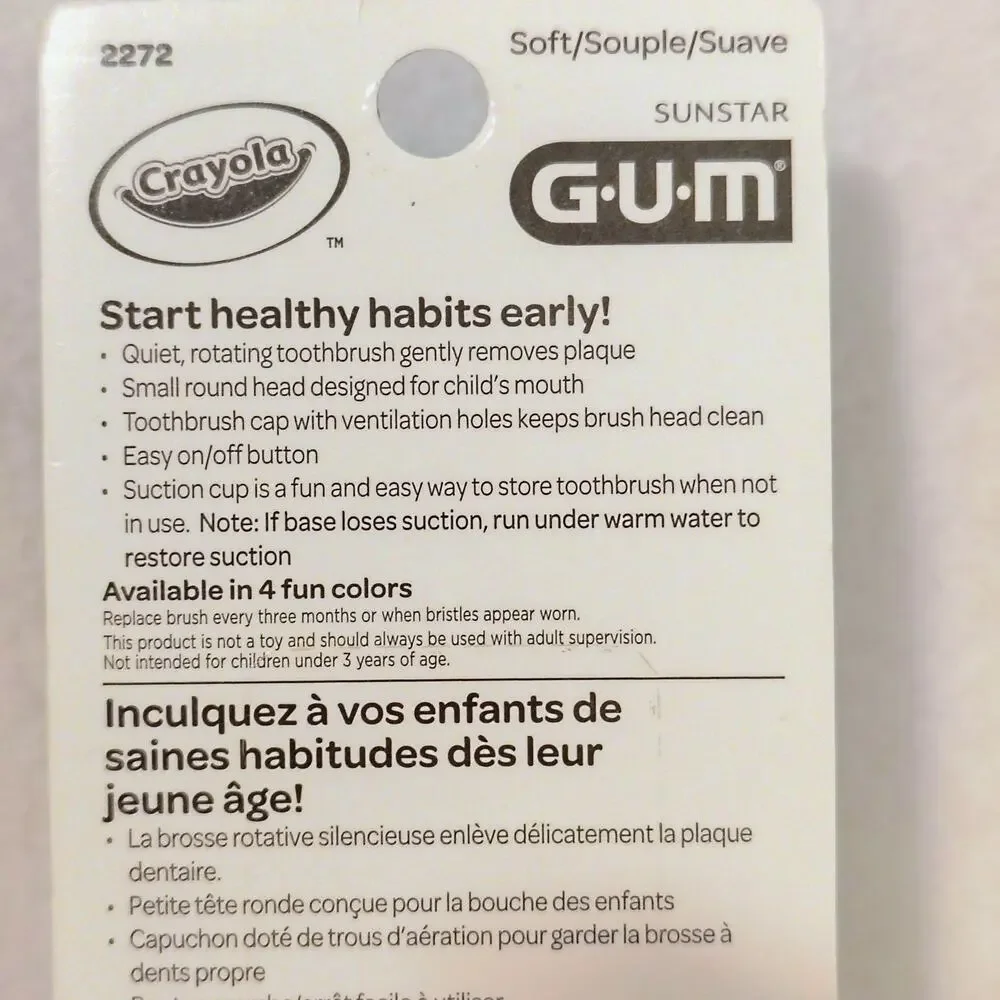 GUM Crayola Drip Art Blue Soft Round Power Electric Toothbrush Suction Cup NEW
